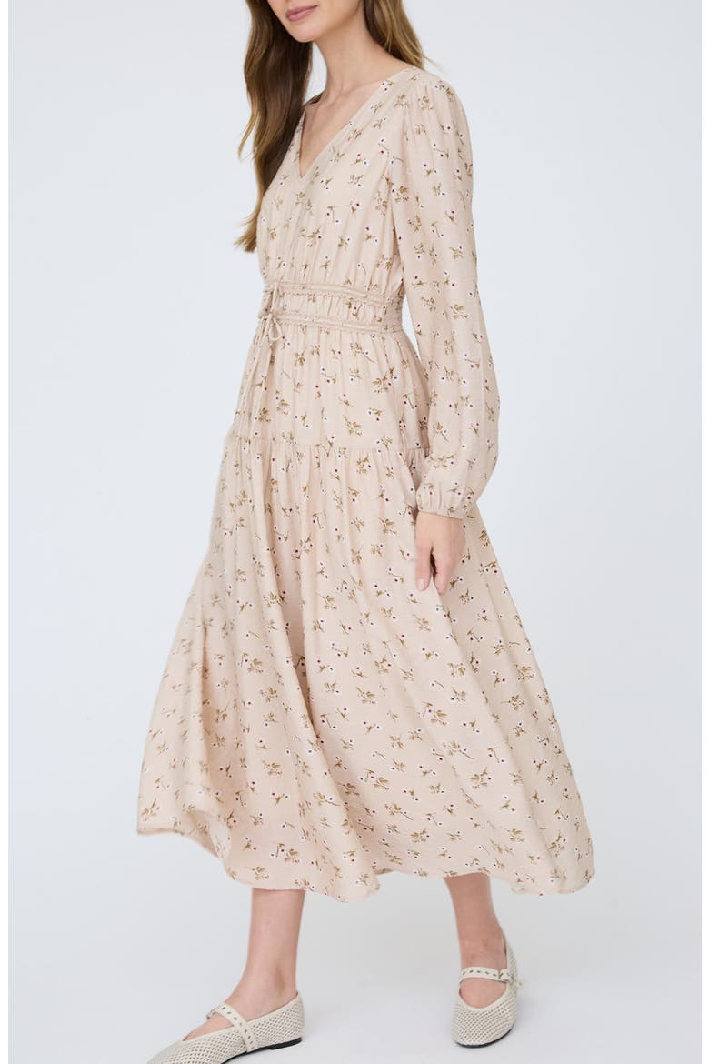 Ditsy Floral Print Long Sleeve Midi Dress, Alternate, color, BEIGE