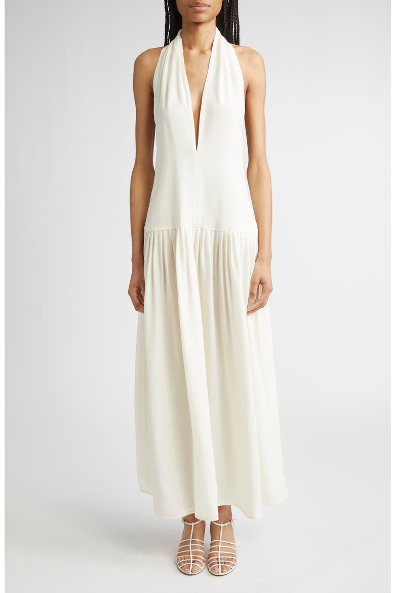 Tala Drop Waist Halter Georgette Maxi Dress, Main, color, CREAM