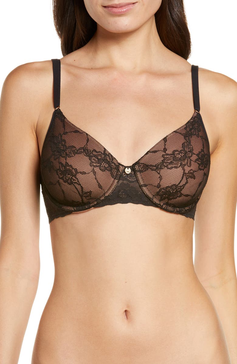 Natori Bliss Allure Lace Contour Underwire Bra, Main, color, Black/ Glow