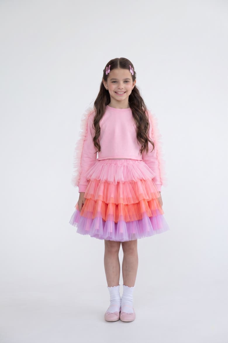 Pink Poppy Tiered Tulle Sweatshirt & Skirt Set, Alternate, color, Pink Ombre