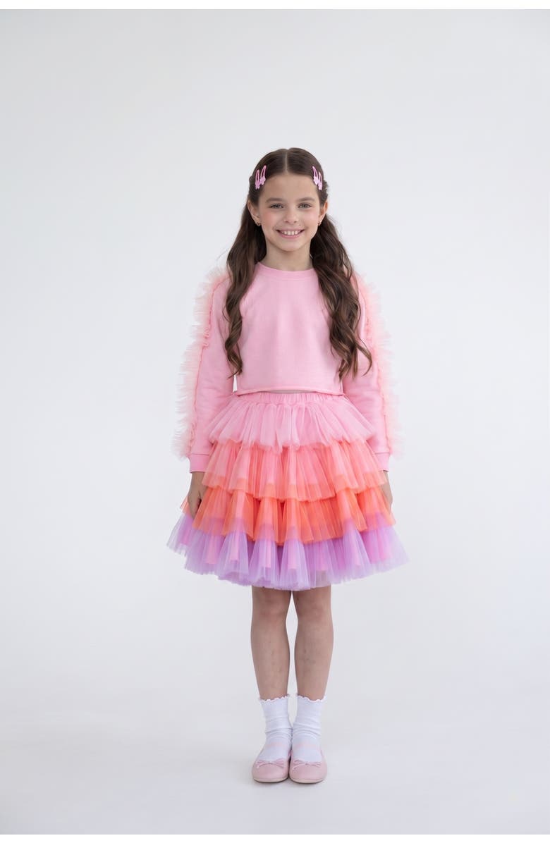 Mini Celebrities Pink Poppy Tiered Tulle Sweatshirt & Skirt Set, Alternate, color, Pink Ombre