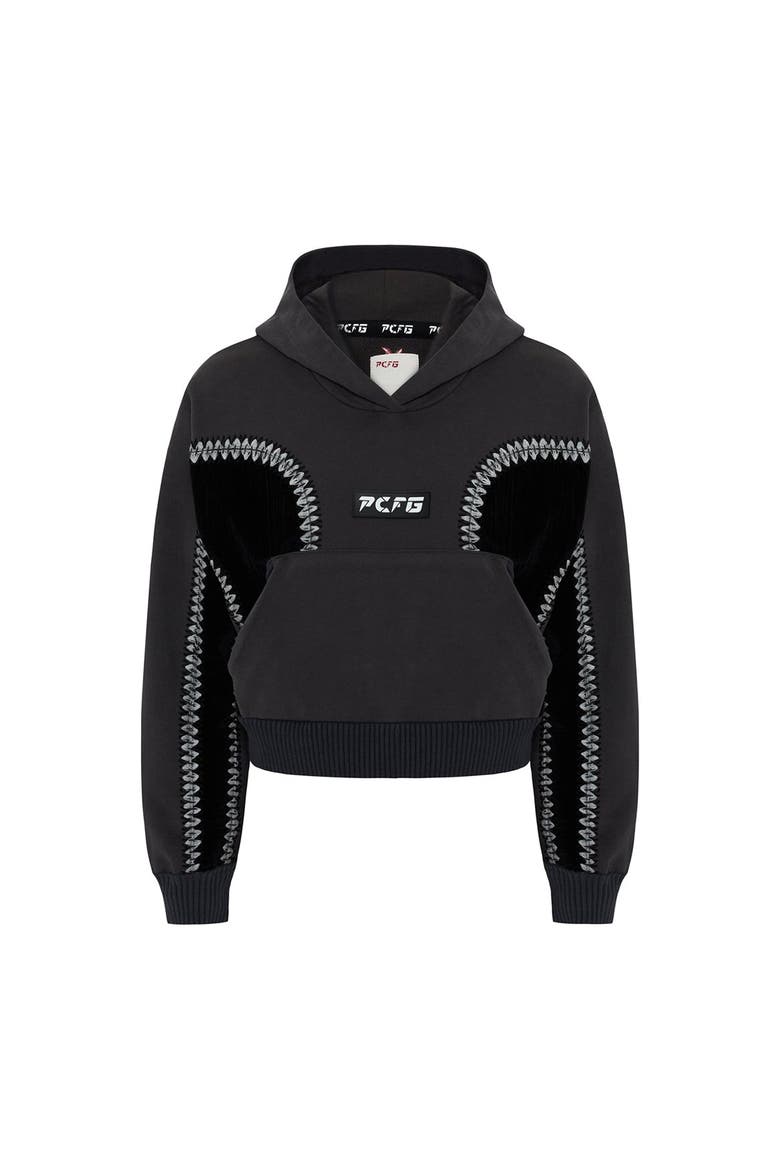 Cotton Panelled Hoodie  Women, Main, color, BLACK