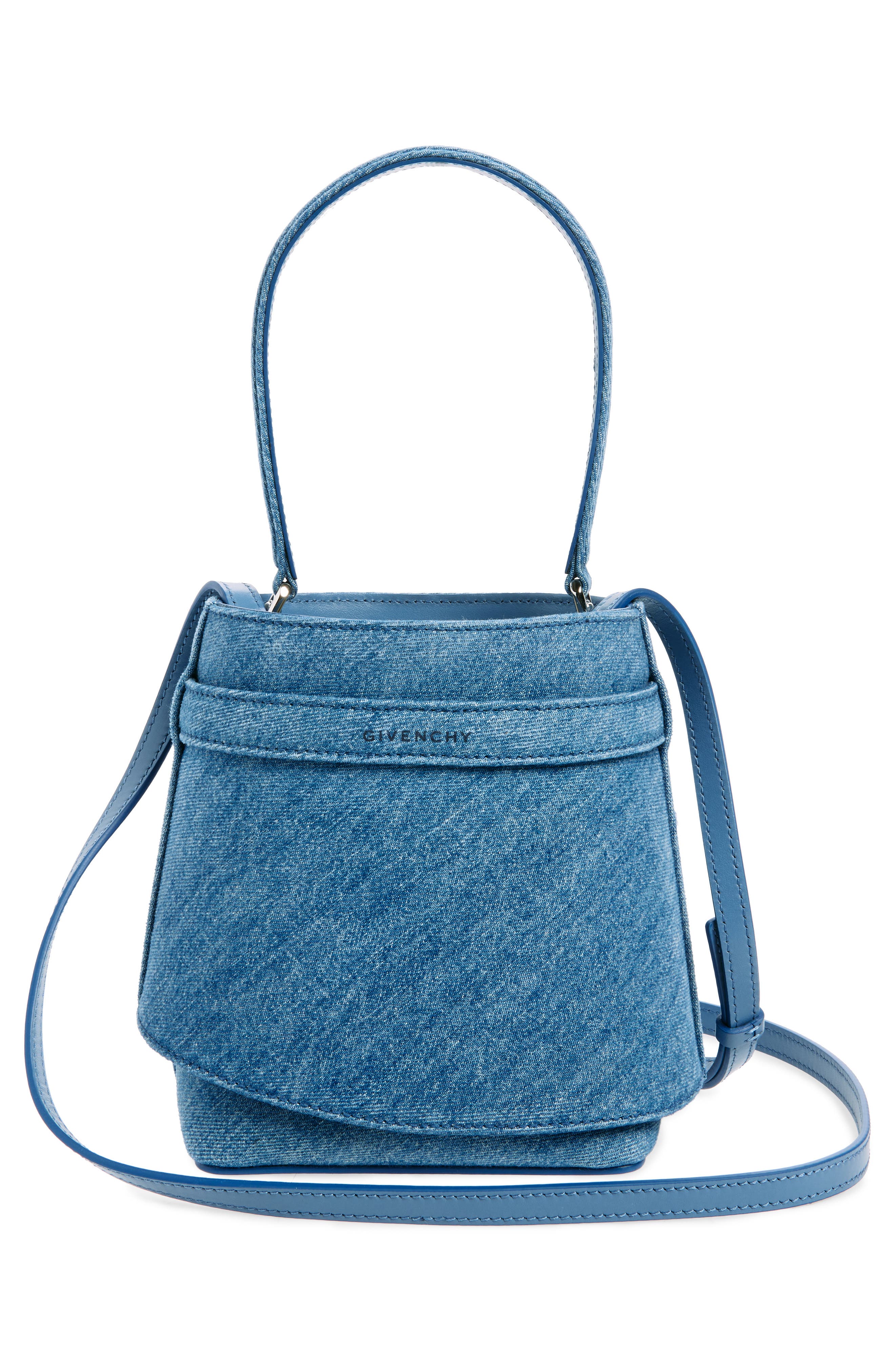 Shark Lock Denim Bucket Bag, Alternate, color, MEDIUM BLUE