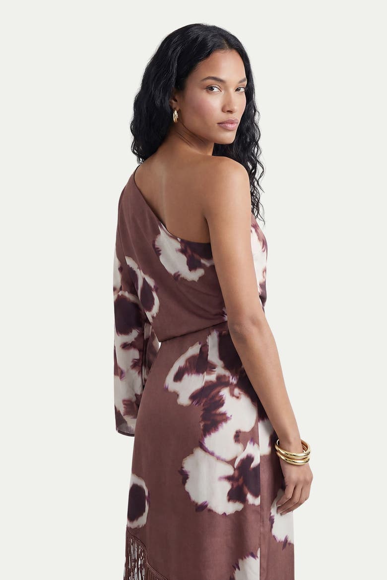 Petite One Shoulder Satin Midi Dress, Alternate, color, Floral