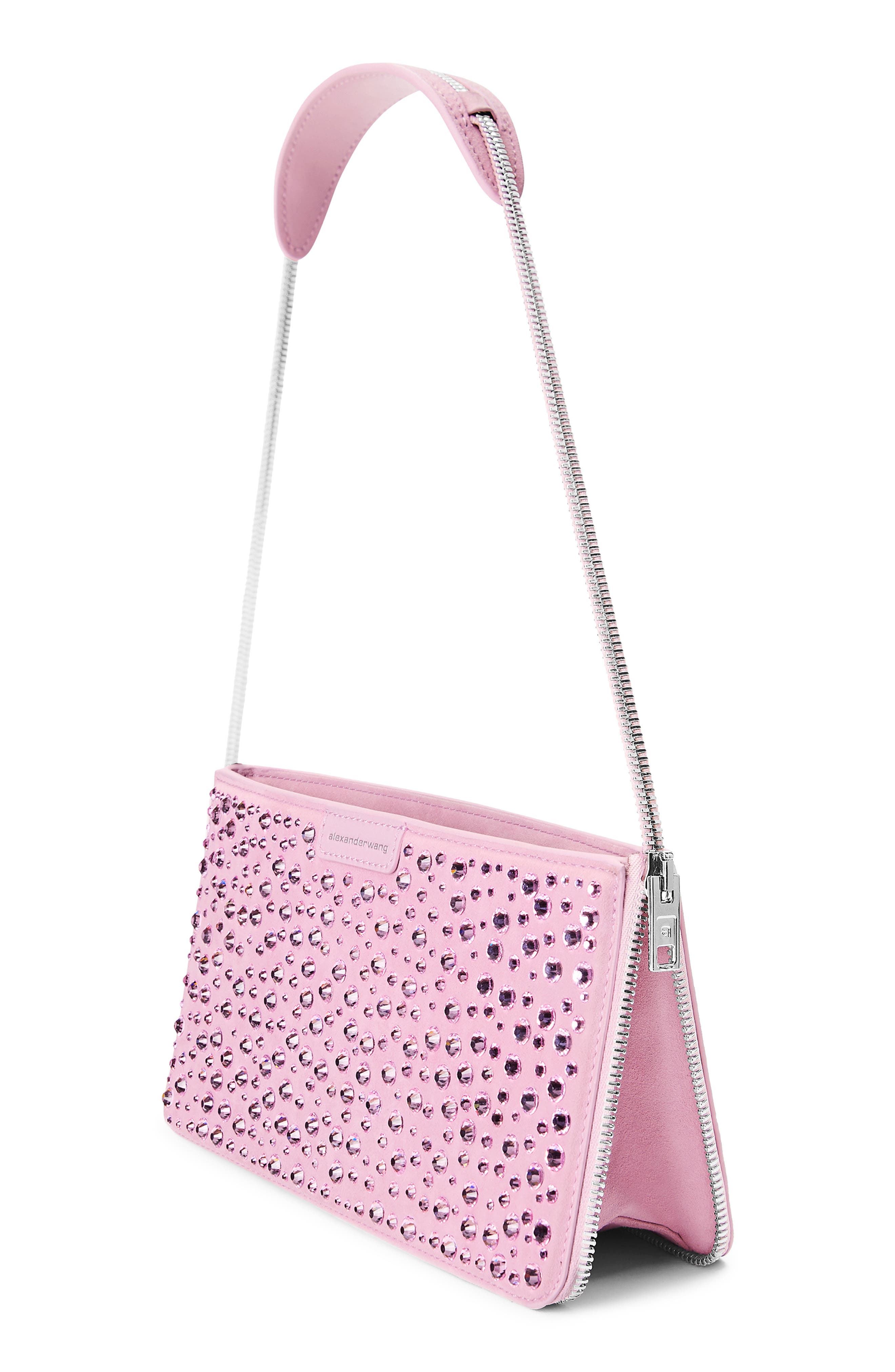 Siren Pochette Crystal Embellished Leather Shoulder Bag, Alternate, color, LIGHT PINK