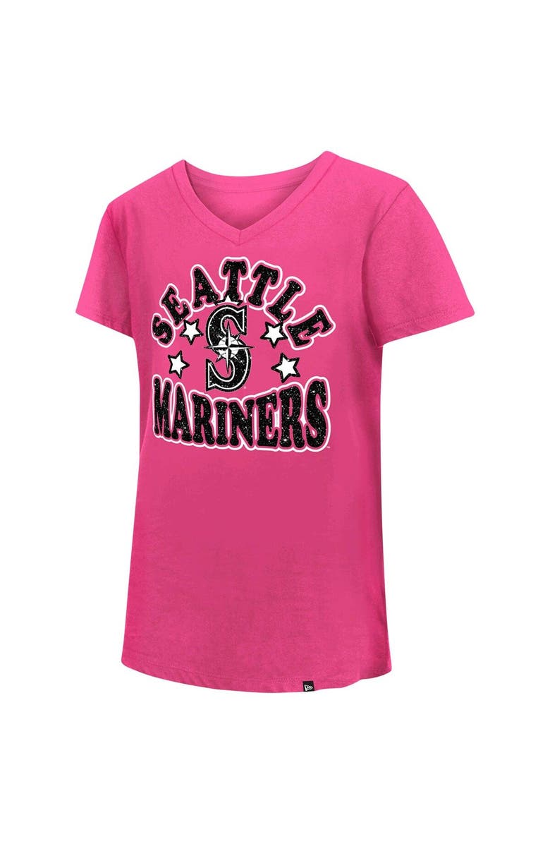 New Era Girls Youth New Era Pink Seattle Mariners Jersey Stars V-Neck T-Shirt, Alternate, color, 