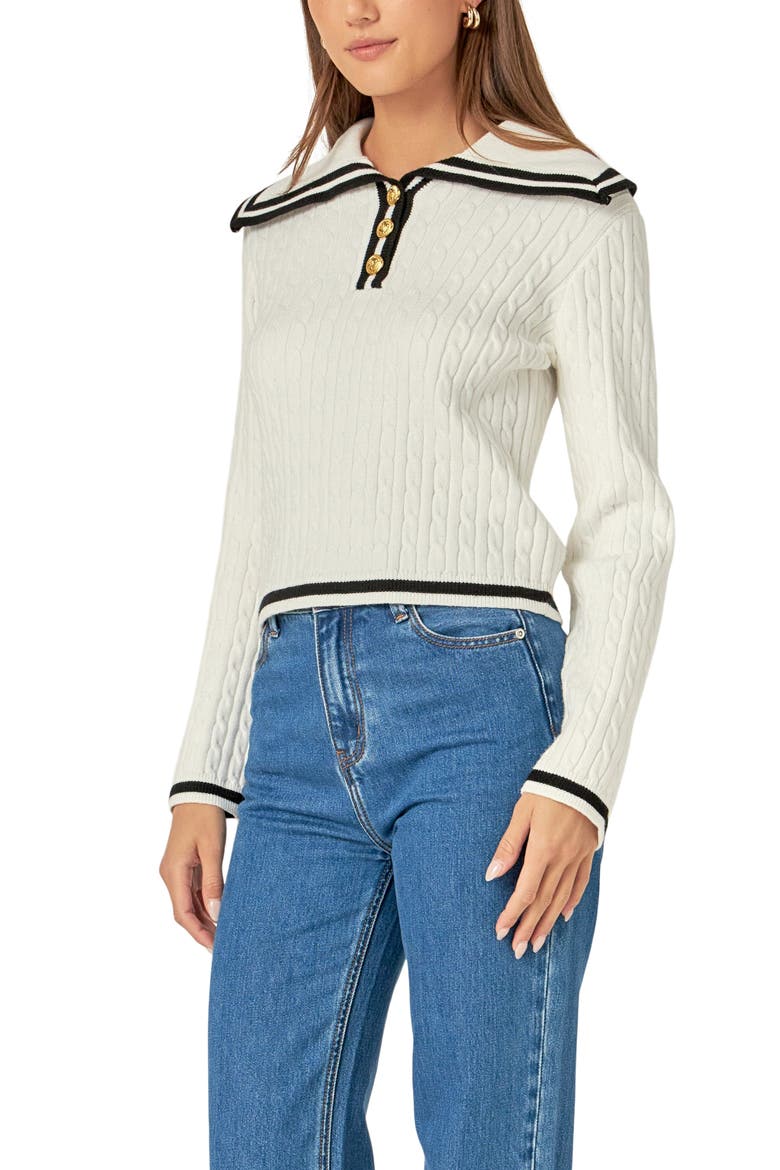 Sailor Stripe Cable Sweater, Alternate, color, OFF WHITE