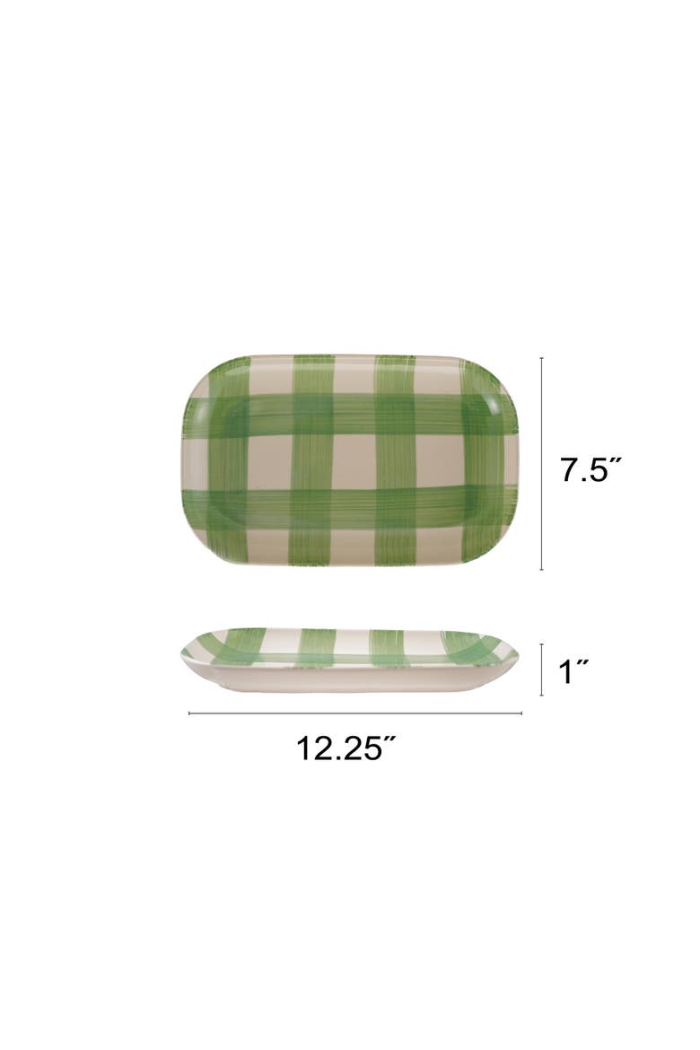 Hand-Painted Stoneware Plaid Platter, Alternate, color, Green and White