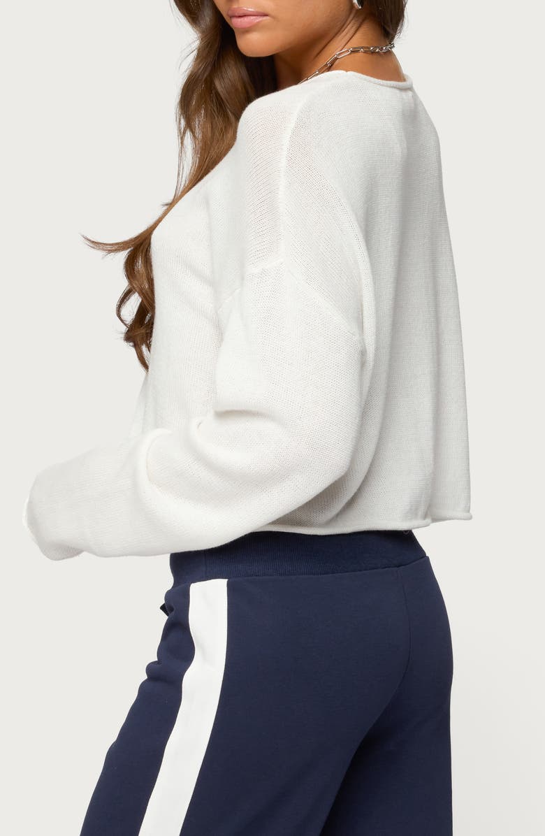 EDIKTED Leta Knit Long Sleeve Crop Top, Alternate, color, White