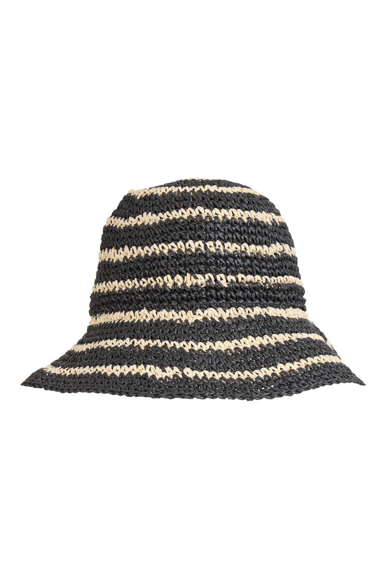 Stripe Crochet Straw Bucket Hat, Main, color, BLACK