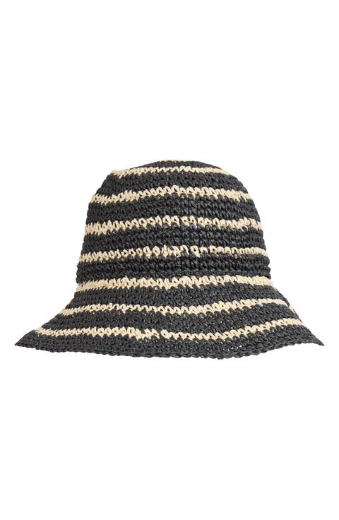 Stripe Crochet Straw Bucket Hat