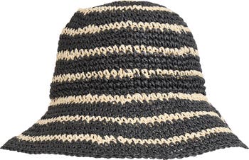 Bruno Magli Stripe Crochet Straw Bucket Hat | Nordstromrack
