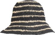 Bruno Magli Stripe Crochet Straw Bucket Hat