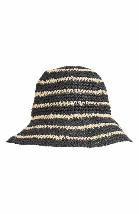 Stripe Crochet Straw Bucket Hat