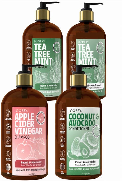 4-Piece Shampoo & Conditioner Set with Tea Tree Mint & Apple Cider Vinegar & Avocado