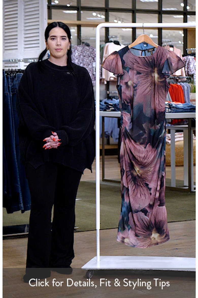 Printed Ruched Mesh Body-Con Midi Dress video