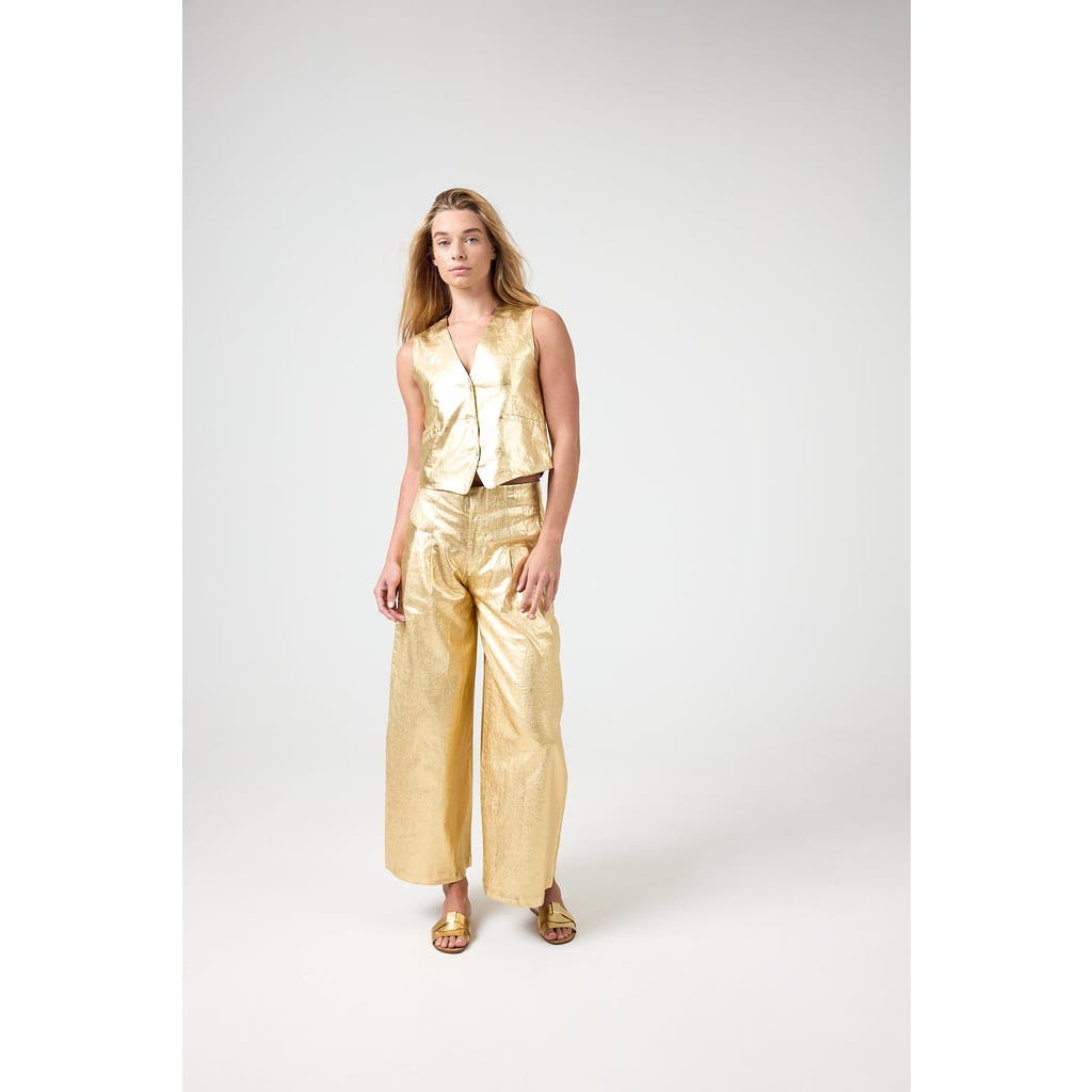 LANHTROPY Culotte Metallic Linen Pant in Gold  product