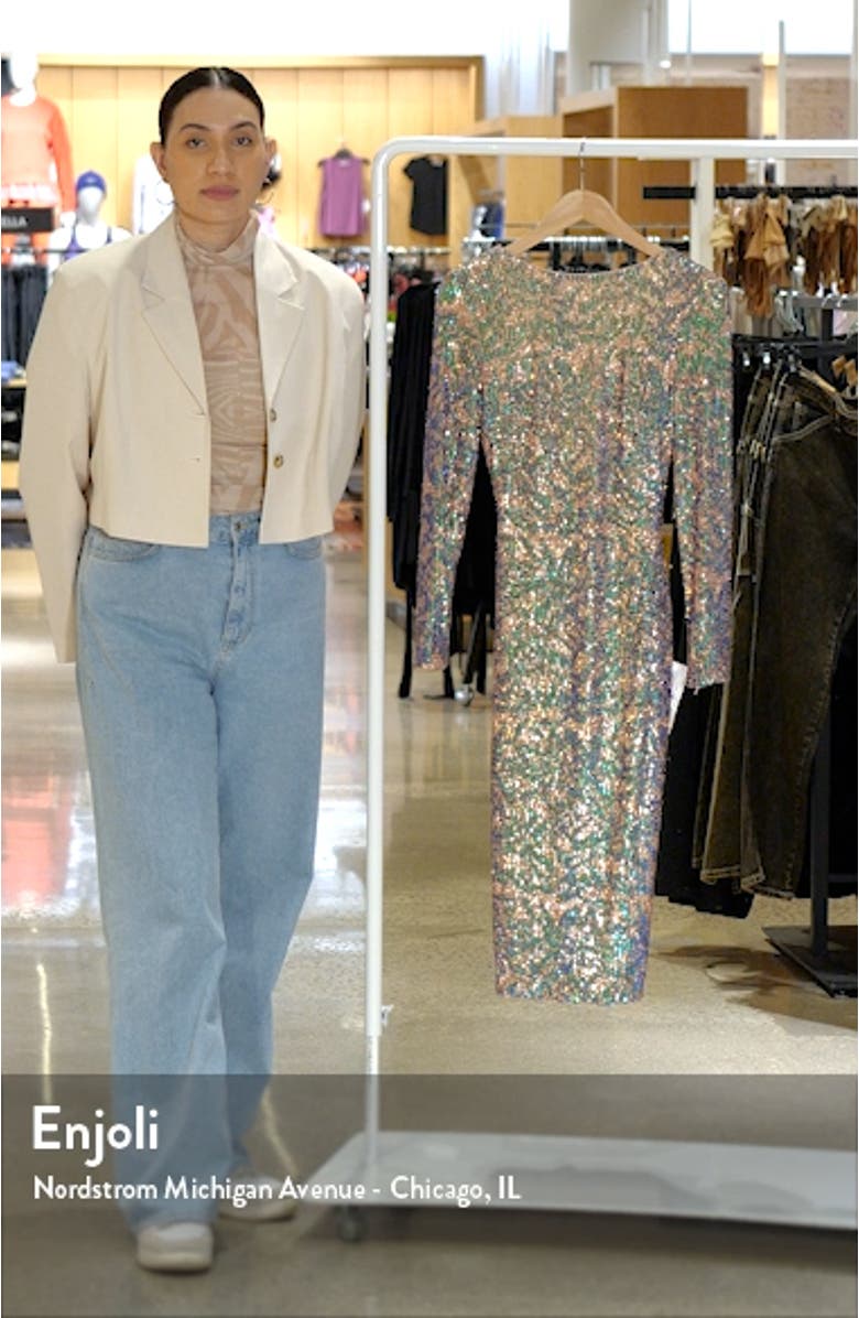 Emery Sequin Floral Long Sleeve Midi Cocktail Dress, sales video thumbnail
