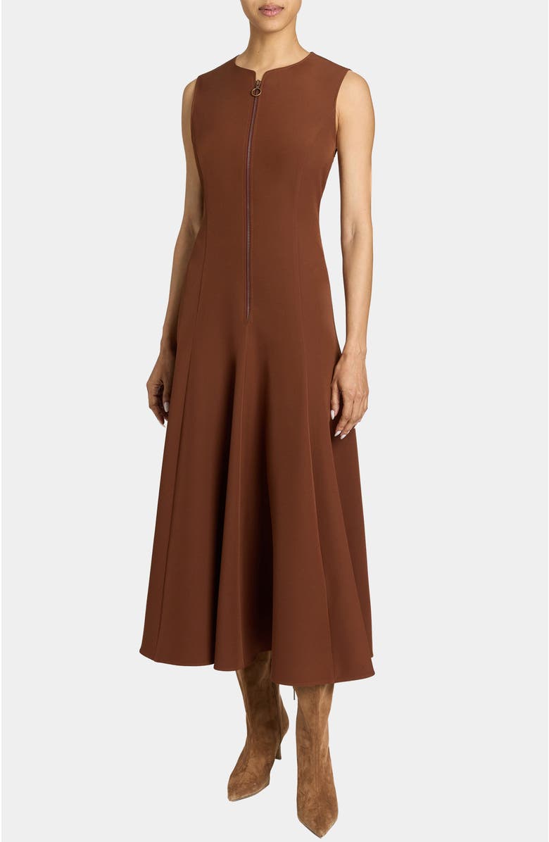Santorelli Sunny Sleeveless Midi Dress in Stretch Crepe, Alternate, color, Dark Chestnut