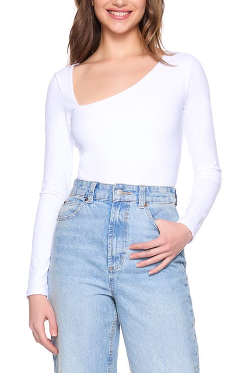 Diagonal Neck Long Sleeve Top