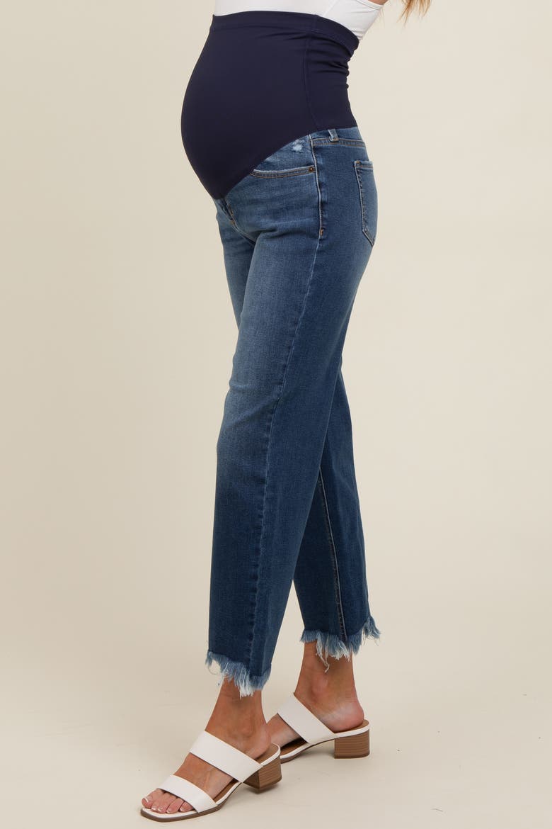 Fringe Hem Maternity Cropped Jeans, Alternate, color, Blue