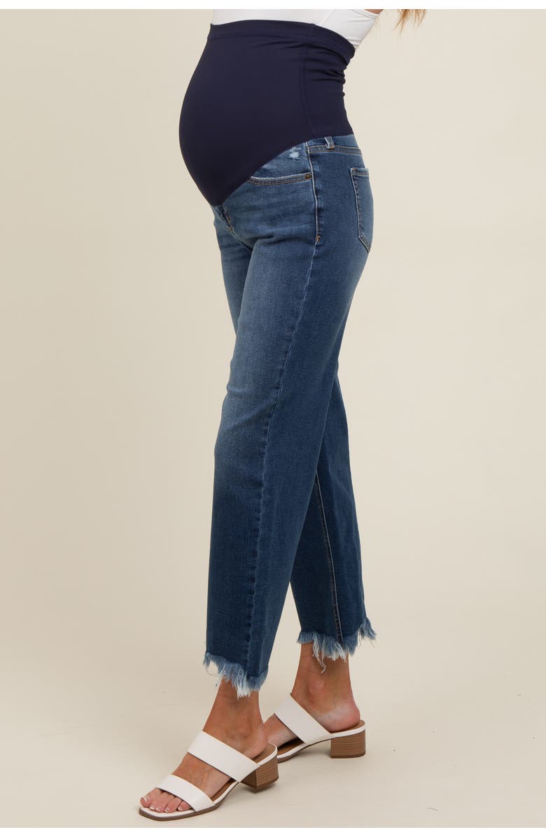 PinkBlush Fringe Hem Maternity Cropped Jeans, Alternate, color, Blue