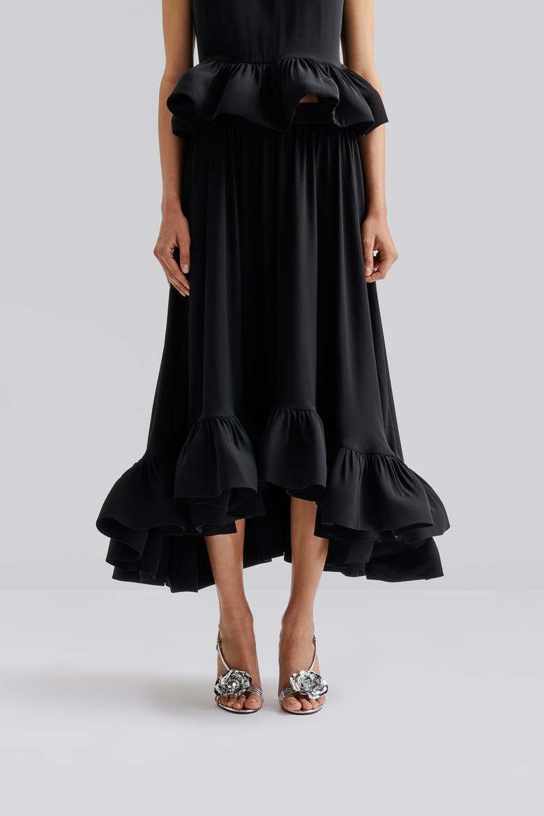 black frill hem midi dress SAME Double Ruffle Hem Midi Dress | Black