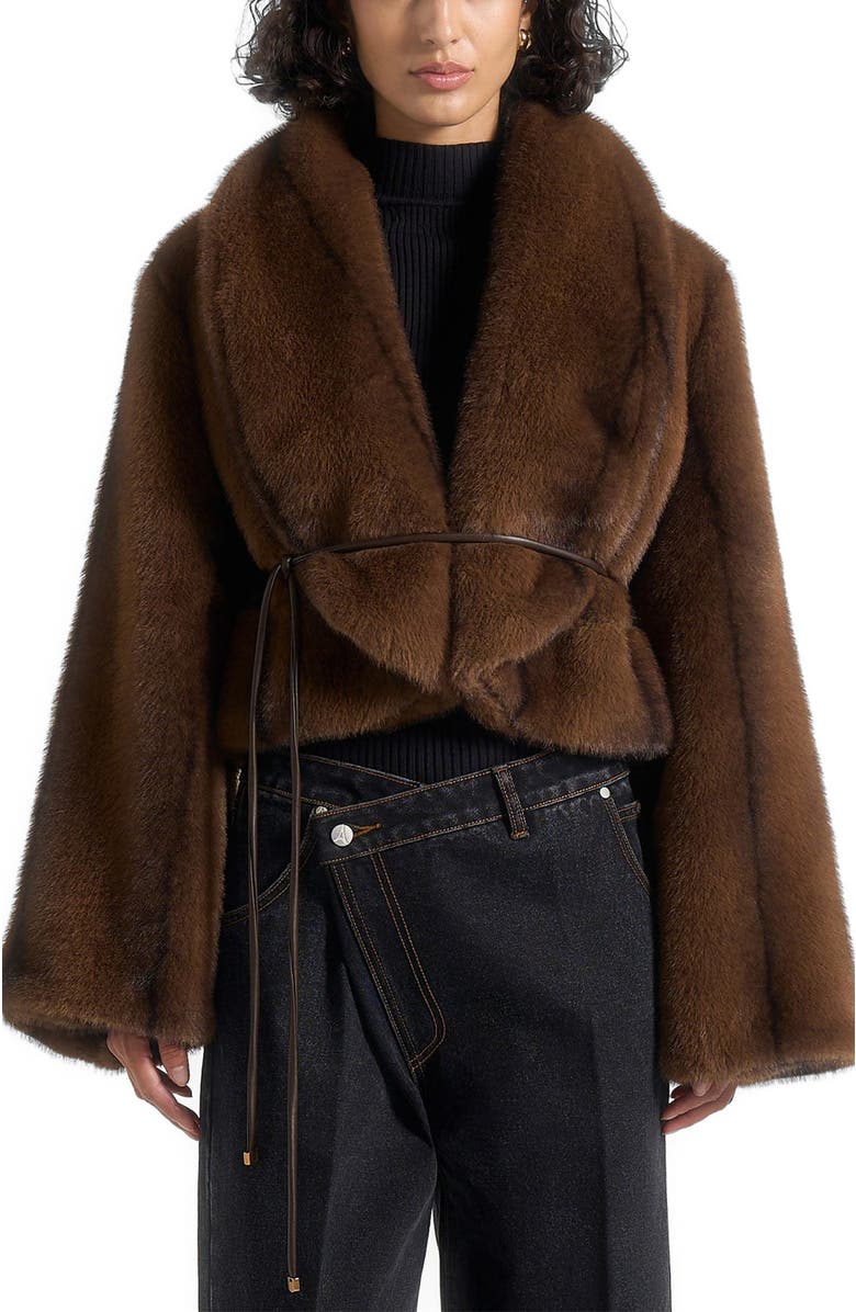 Manière De Voir Nola Fur Shawl Jacket with Leather Belt, Alternate, color, 