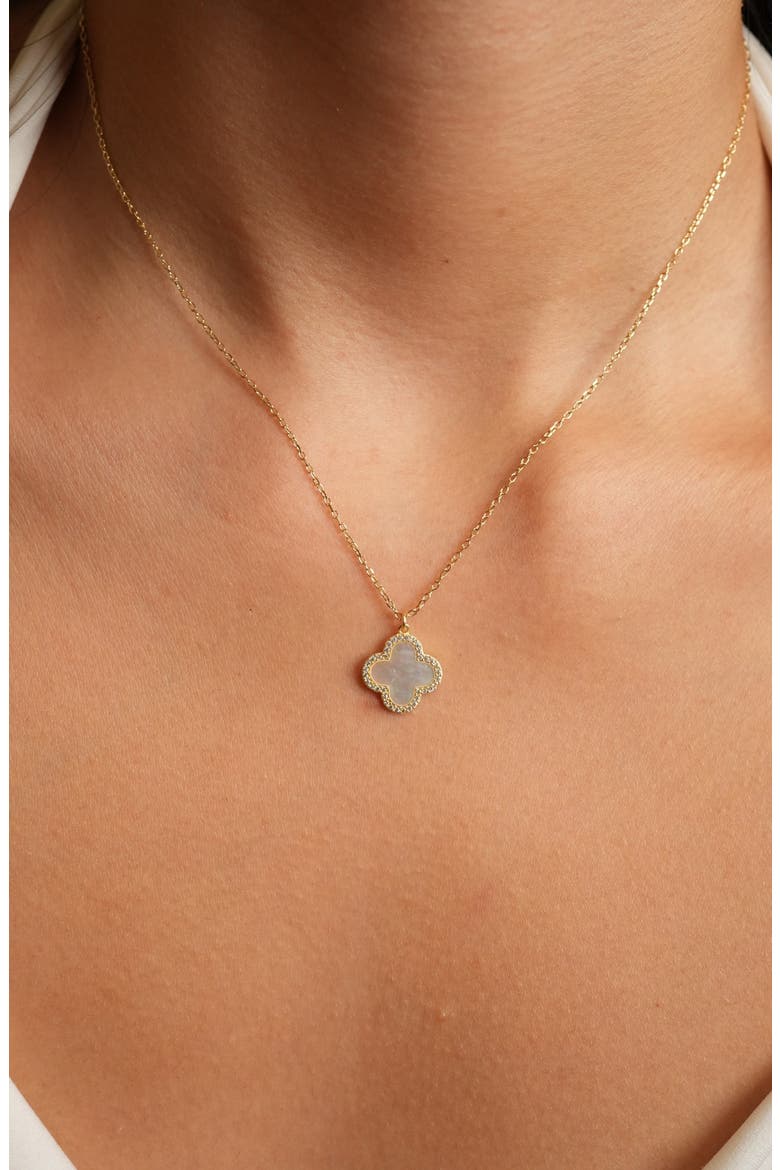 Pavé Crystal & Mother Of Pearl Clover Pendant Necklace, Alternate, color, GOLD