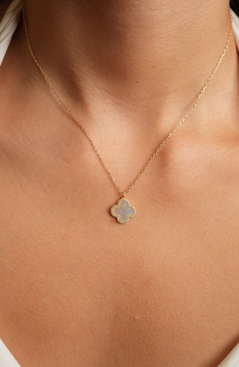 ARGENTO VIVO Pavé Crystal & Mother Of Pearl Clover Pendant Necklace, Alternate, color, Gold