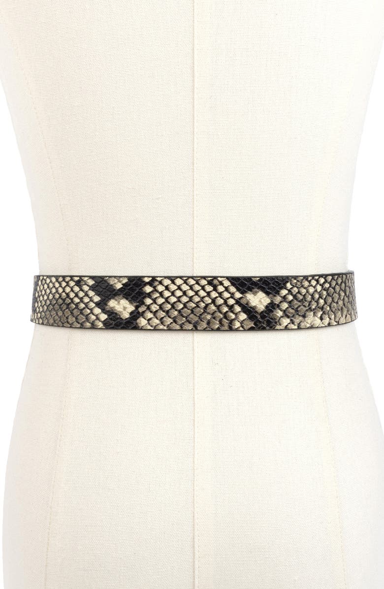 Kurt Geiger London Studded Snakeskin Print Leather Belt, Alternate, color, Light Brown/ Antique Silver