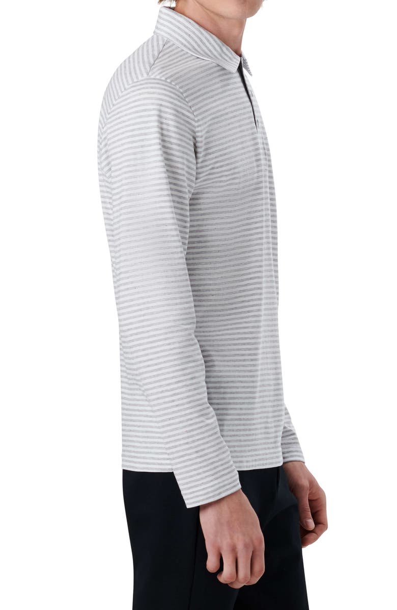 Bugatchi Stripe Cotton Long Sleeve Polo, Alternate, color, White