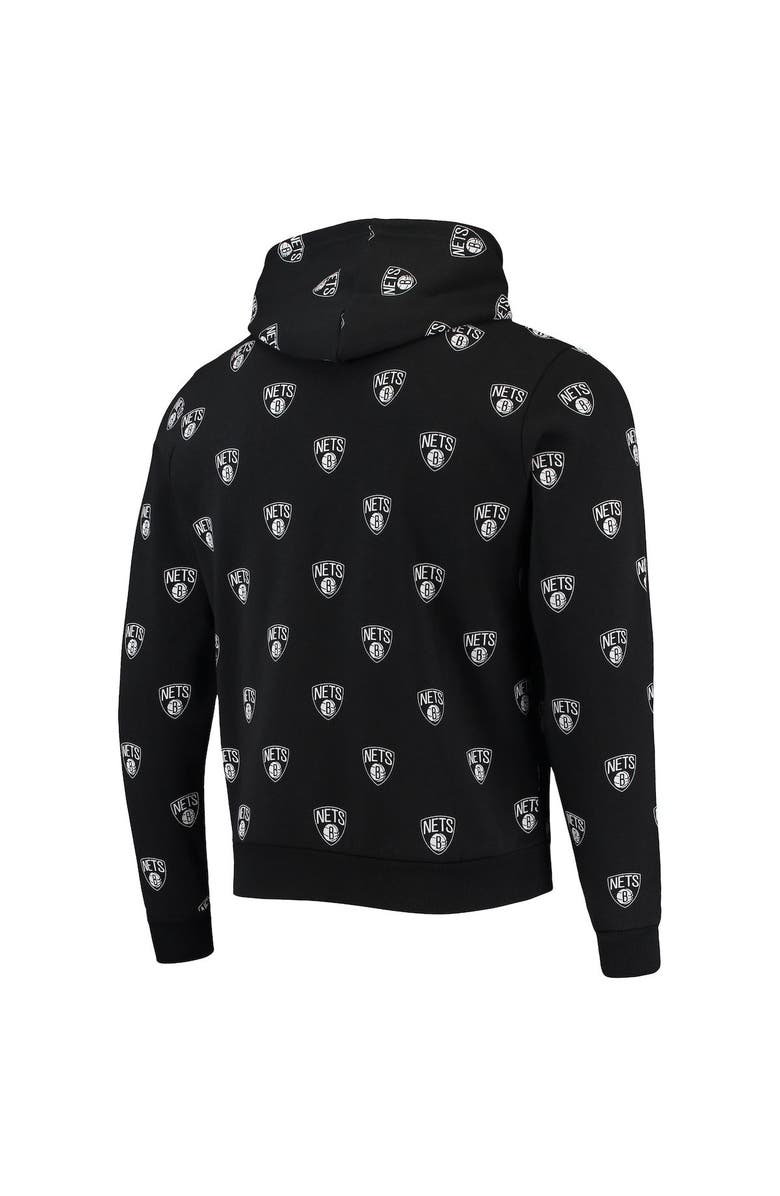 THE WILD COLLECTIVE Unisex The Wild Collective Black Brooklyn Nets Allover Logo Pullover Hoodie, Alternate, color, Black