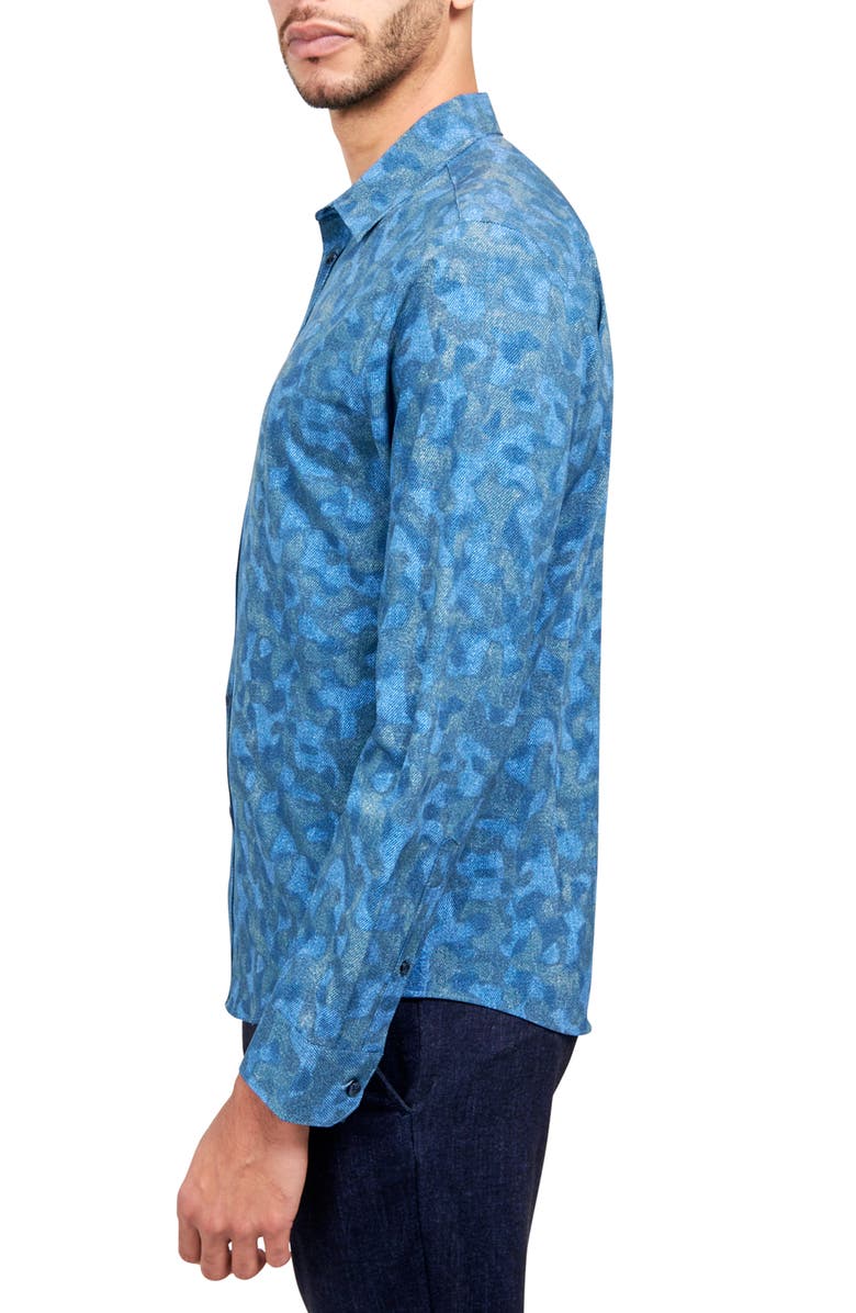 Brooklyn Brigade Slim Fit Abstract Print 4-Way Stretch Performance Long Sleeve Shirt, Alternate, color, Blue