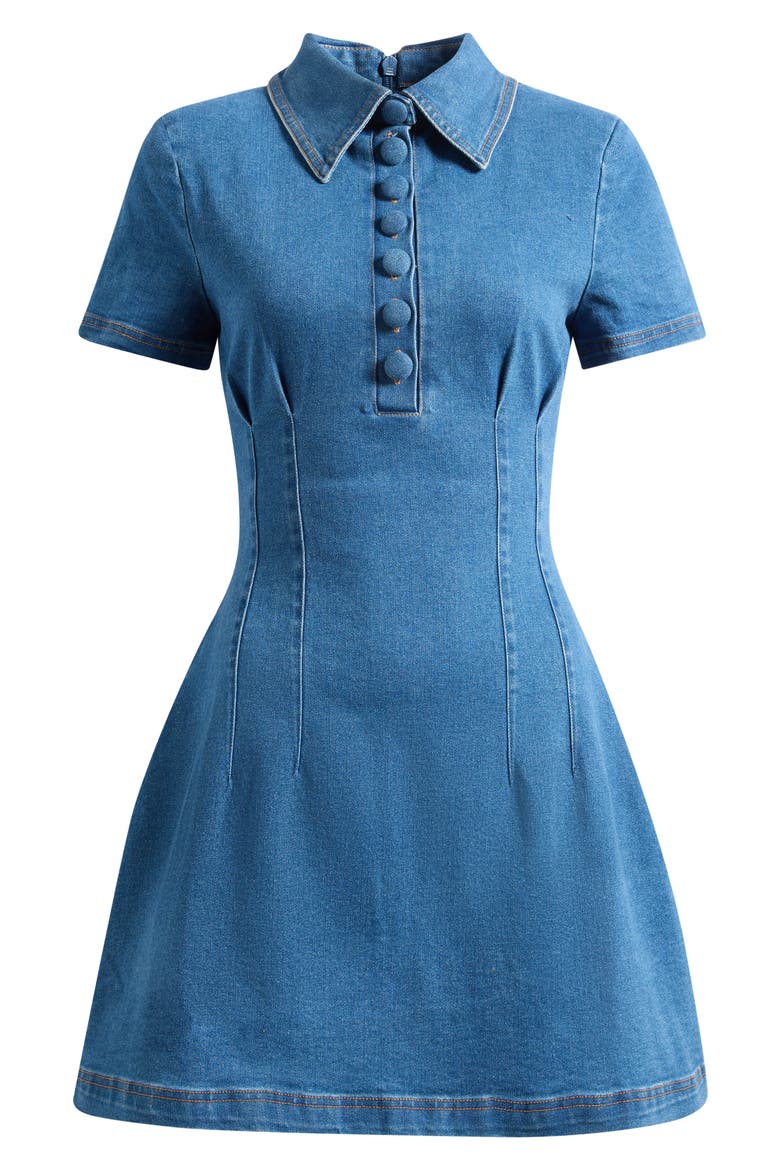 Pleated Seamed Cotton Blend Denim Fit & Flare Minidress, Alternate, color, LIGHT BLUE