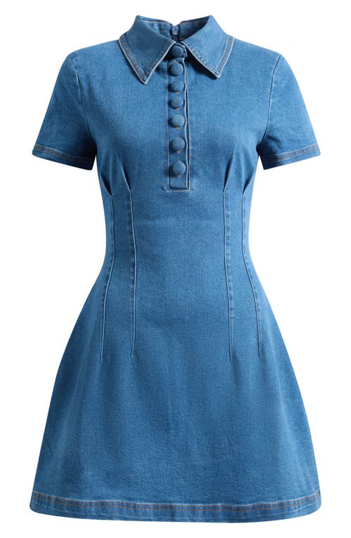 Odd Muse Pleated Seamed Cotton Blend Denim Fit & Flare Minidress In Blue