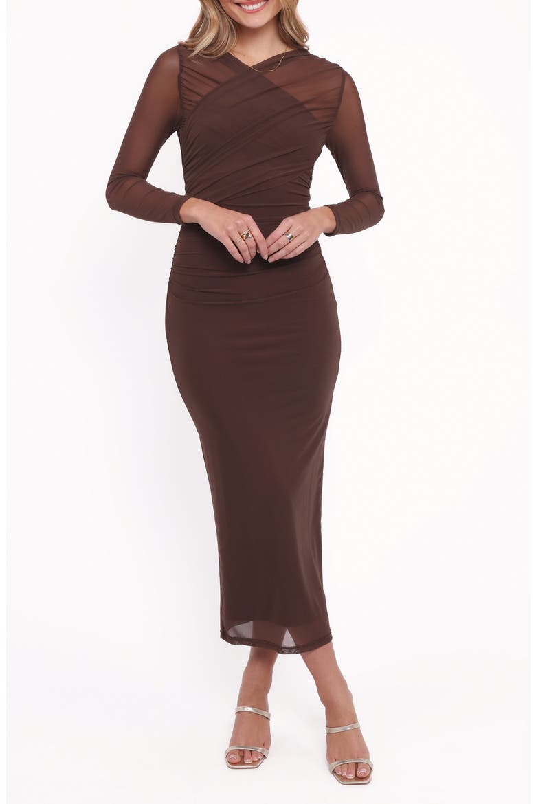 Honor Long Sleeve Mesh Dress, Main, color, CHOCOLATE