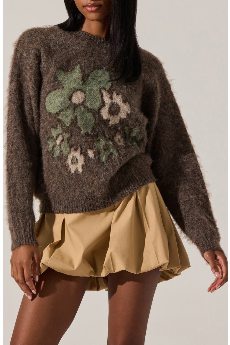 Conetta Floral Fuzzy Sweater, Main, color, BROWN GREEN FLORAL