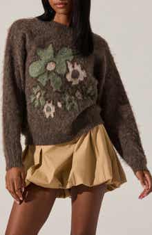 ASTR the Label Conetta Floral Fuzzy Sweater