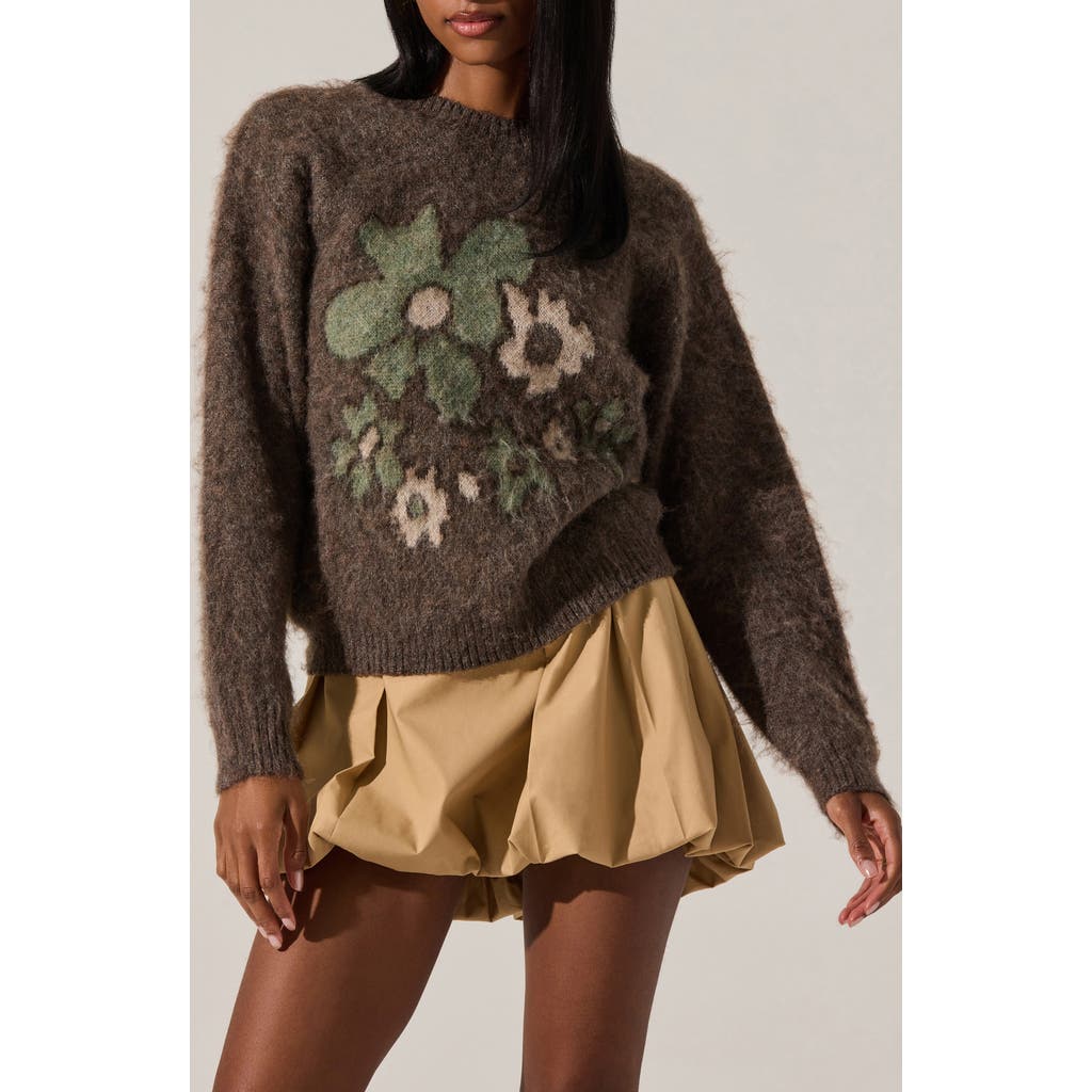 Astr The Label Conetta Floral Fuzzy Sweater In Brown