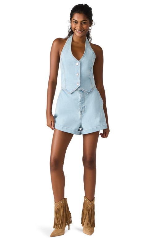 Steve Madden Amity Halter Denim Romper In Multi