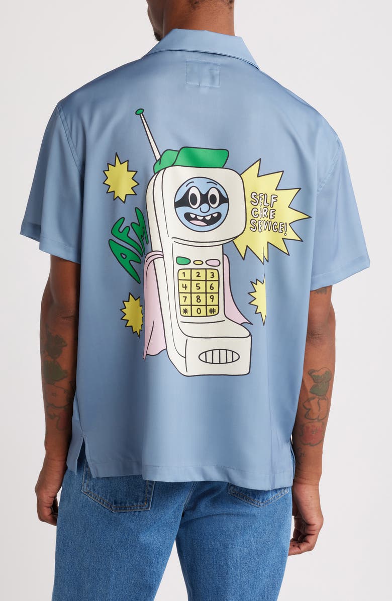 Action Figure Miles Self Care Graphic Camp Shirt, Alternate, color,