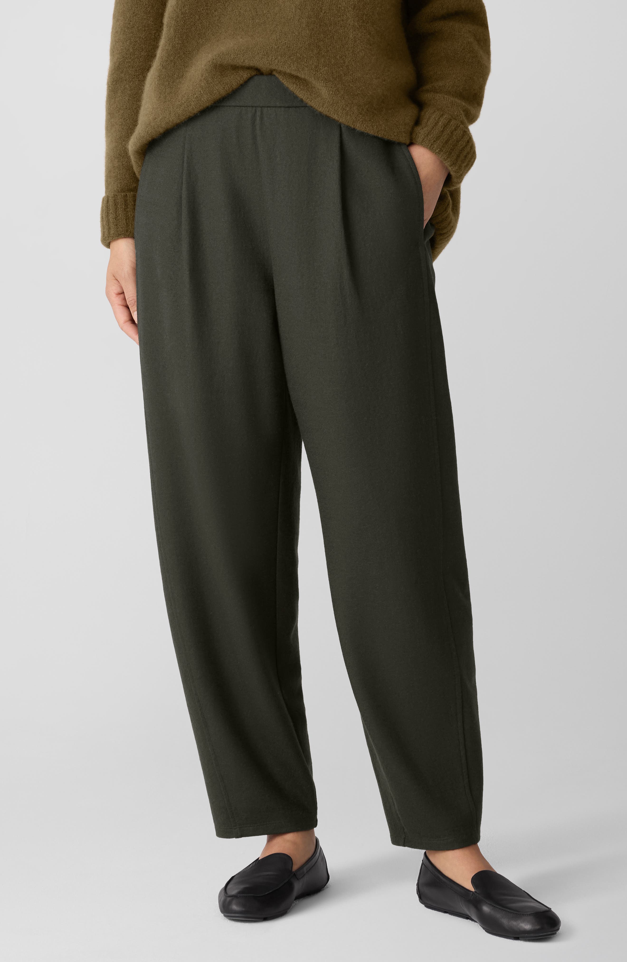 Pleated Wool Lantern Ankle Pants
