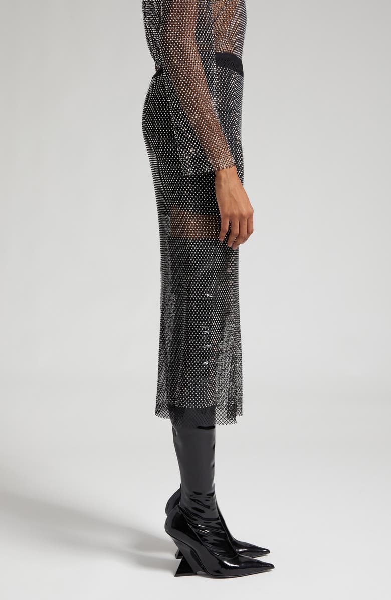GESTUZ Yadegz Crystal Embellished Mesh Midi Skirt, Alternate, color, Silver Glitter