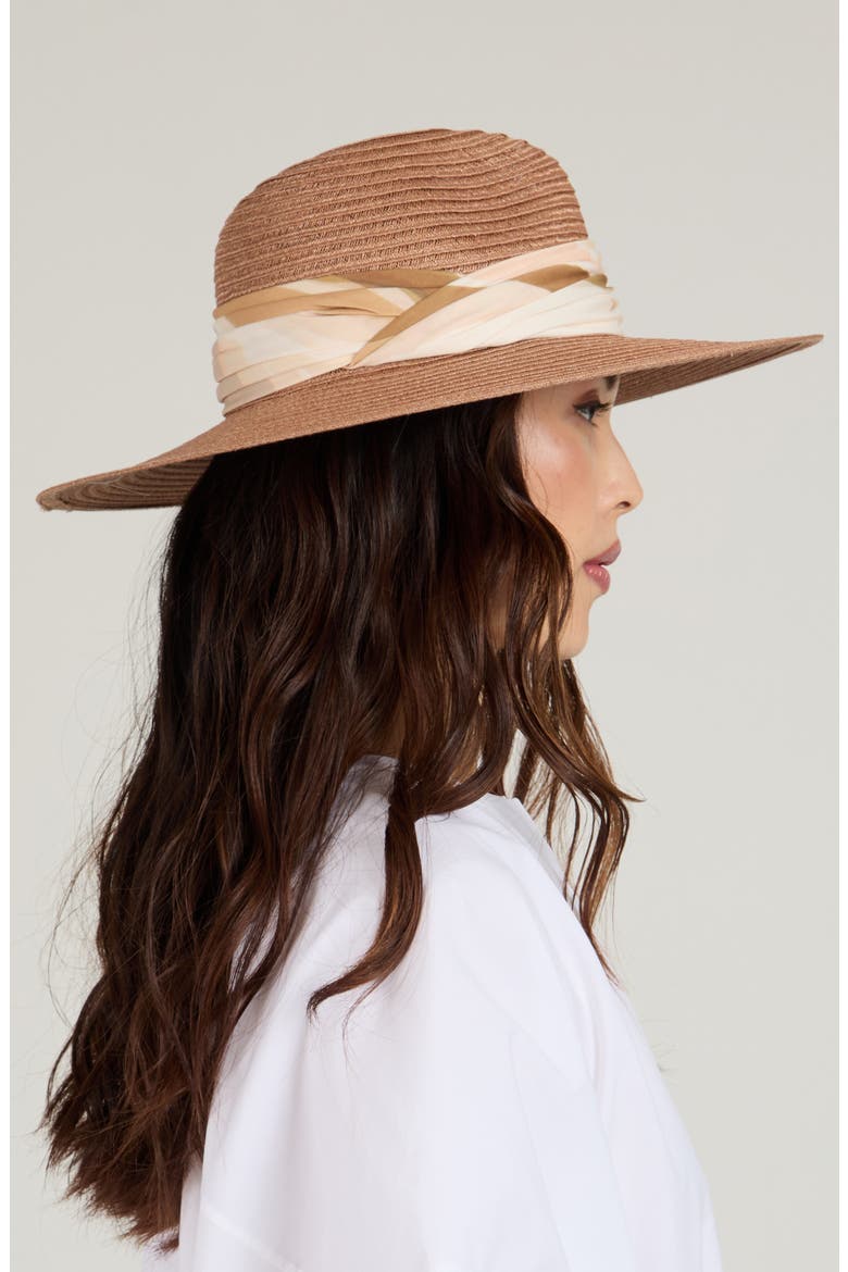 Emmanuelle Wide Brim Packable Fedora, Alternate, color, FAWN