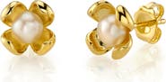 The Pearl Source White Freshwater Pearl Flower Paris Stud Earrings