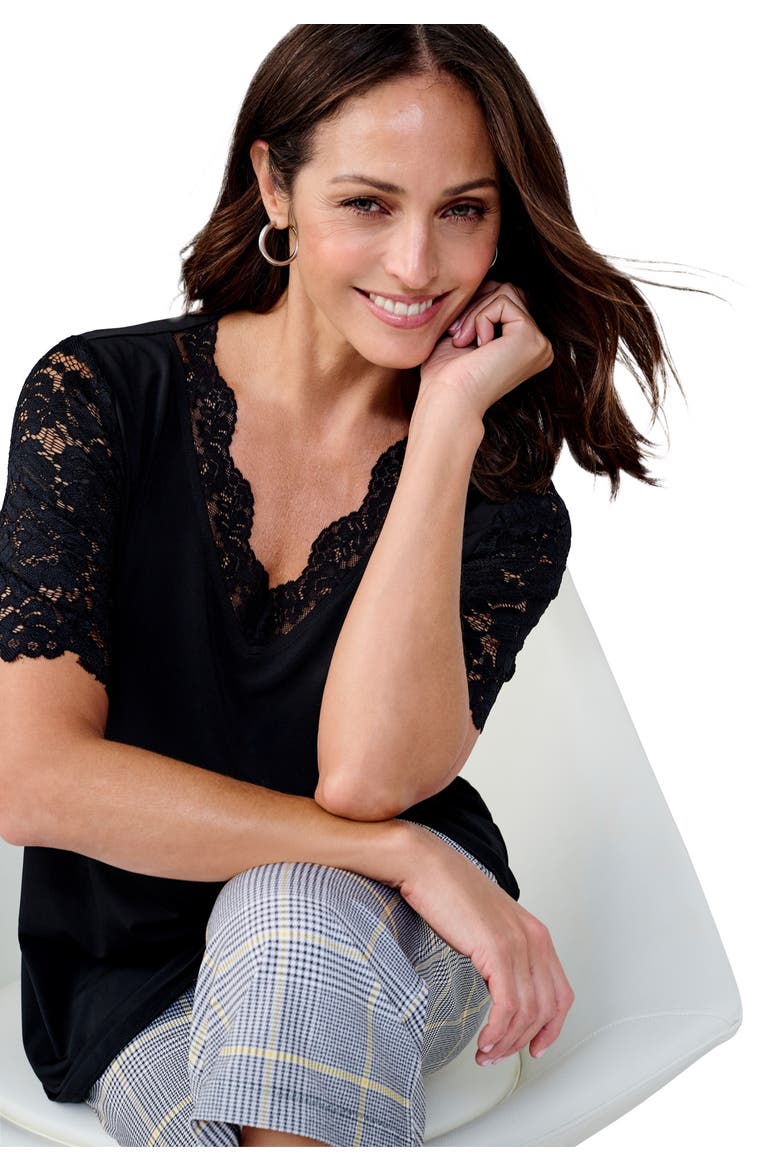 Lace Trim V-Neck Top, Main, color, BLACK