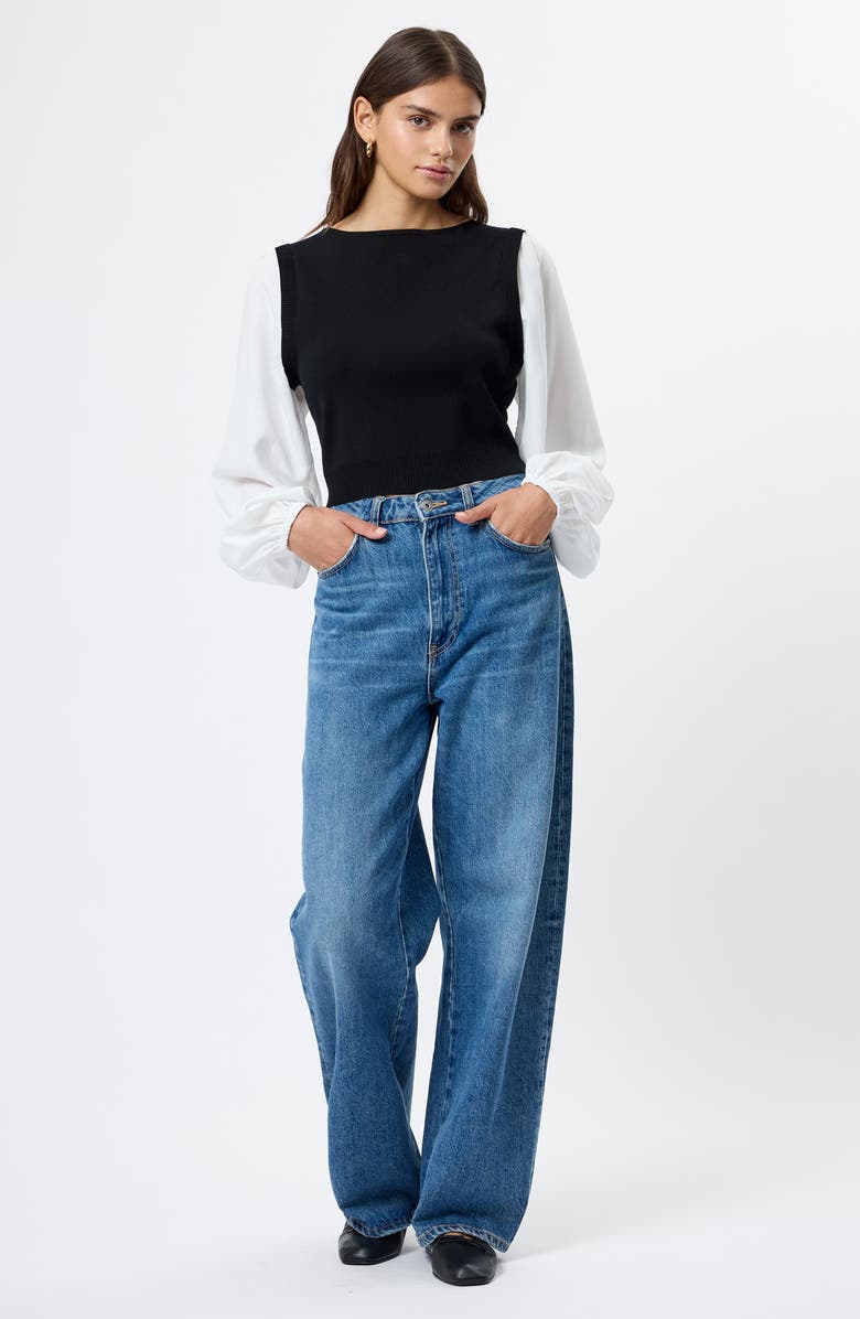 French Connection Maxime Layered Look Sweater Vest, Alternate, color, 02-Black-Summer White