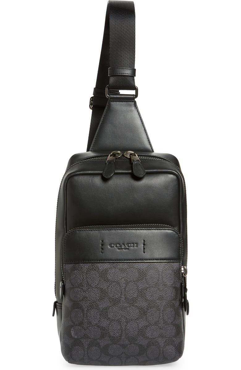 COACH Signature Gotham Leather Sling Pack, Main, color,