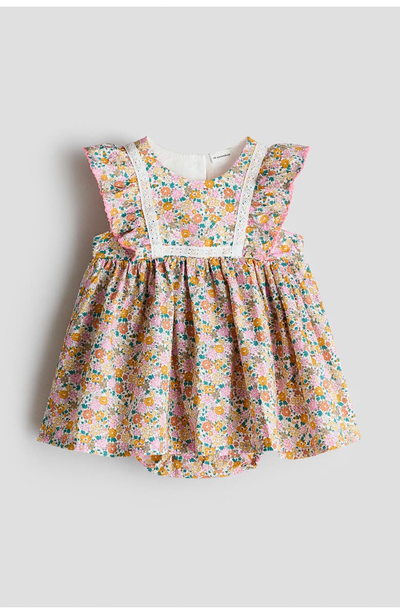 H&M Cotton Muslin Bodysuit Dress, Main, color, Yellow/Floral